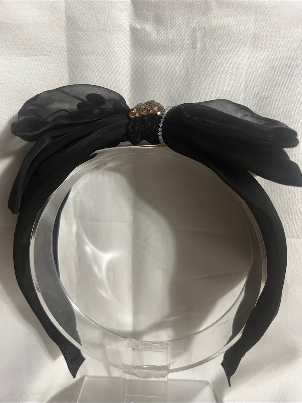 Black Bow Headband with Crystal Accent